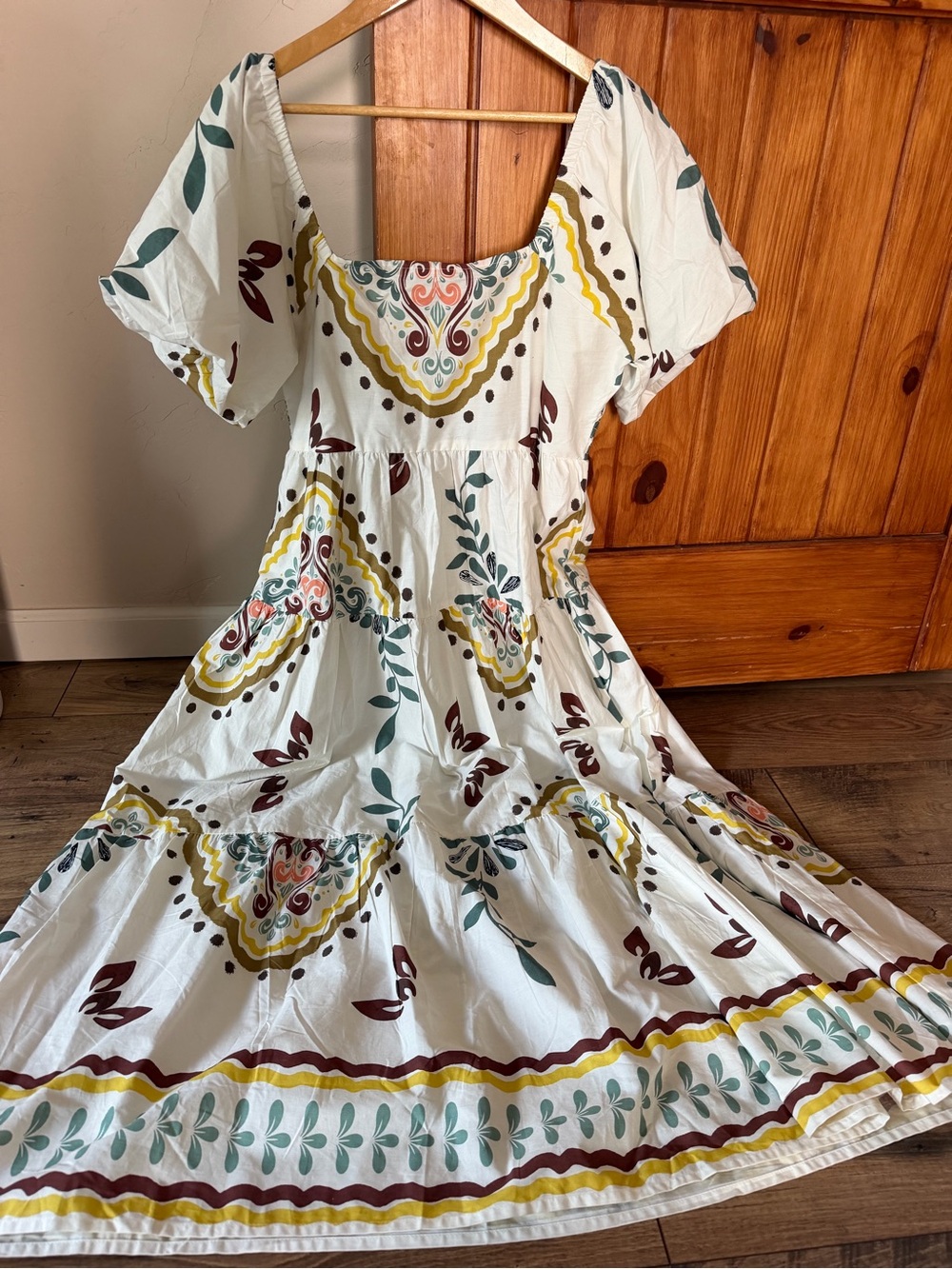 Anthropologie Meadow Rhodes Boho Southwestern Print Tiered Midi Dress Size XL